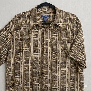 Ivy Crew Classics Geometric Abstract Rayon Button Down Shirt L